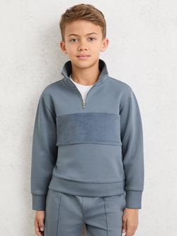 Reiss Kids' Premium Interlock Panel Zip Sweatshirt, Blue, Blue