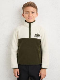 Reiss Kids' Nature Reserve Colour Block Zip Fleece, Ivory/Khaki, Ivory/Khaki