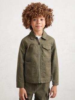 Reiss Kids' Cotton Zip-Through Utility Jacket, Khaki, Khaki
