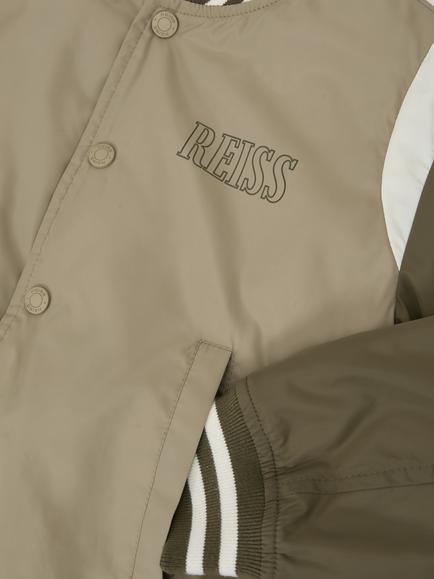 Reiss Kids' Colour Block Bomber Jacket, Green - view 2, Green