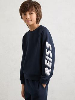 Reiss Kids' Cotton Logo Print Sweatshirt, Navy, Navy