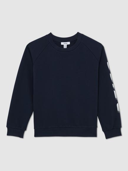 Reiss Kids' Cotton Logo Print Sweatshirt, Navy - view 2, Navy
