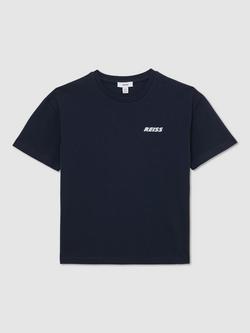 Reiss Kids' Ross Short Sleeve Logo T-Shirt, Navy - view 2, Navy