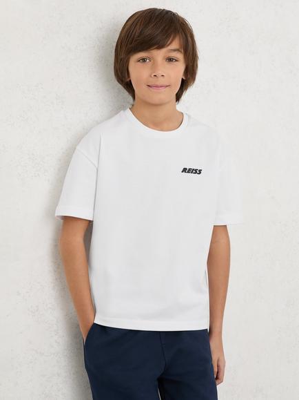 Reiss Kids' Cotton Logo Crew Neck T-Shirt, White, White