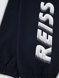 Reiss Kids' Cotton Logo Print Cuffed Joggers, Navy - view 2, Navy