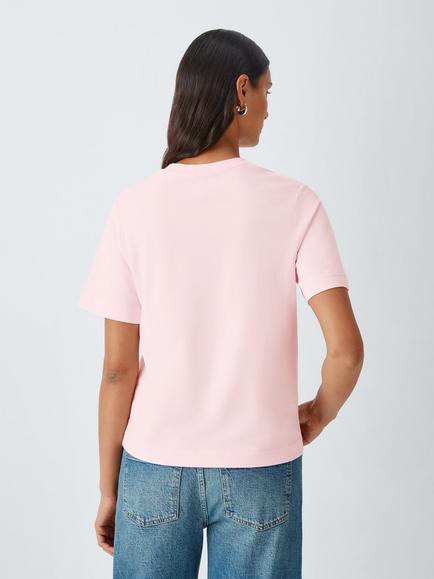 John Lewis Organic Cotton Short Sleeve Crew Neck T-Shirt - view 2, Pink