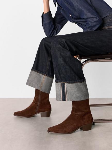Whistles Suede Clean Western Ankle Boots, Chocolate - view 2, Chocolate
