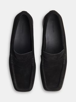 Whistles Mora Suede Square Toe Loafers, Black - view 2, Black