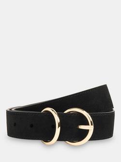 Whistles Suede Double Ring Buckle Belt, Black, Black