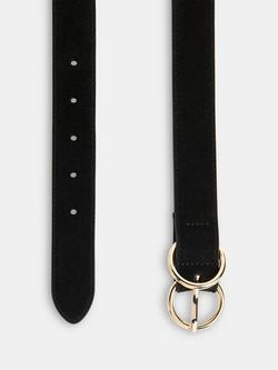 Whistles Suede Double Ring Buckle Belt, Black - view 2, Black