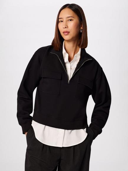 Whistles Funnel Quarter Zip Neck Sweatshirt, Black, Black