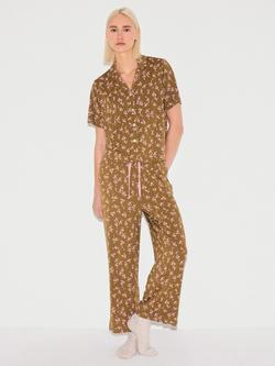 Jigsaw Swirl Posey Button Down Long Pyjama Set, Brown/Pink