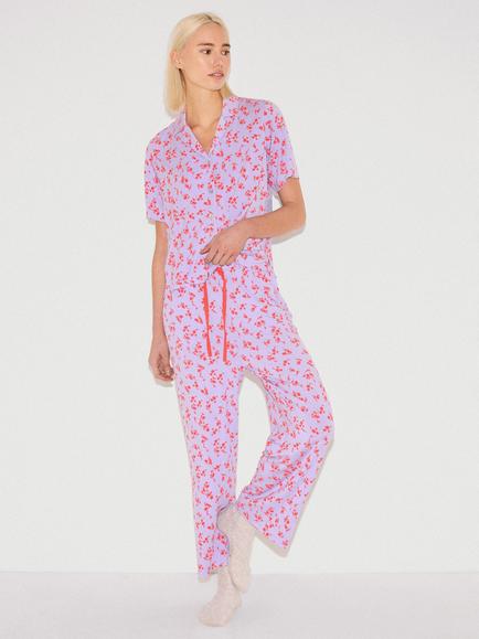 Jigsaw Swirl Posey Button Down Long Pyjama Set, Lilac/Orange