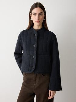 Jigsaw Knitted Panel Satin Lined Jacket, Navy, Navy