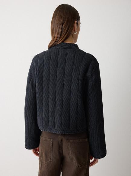 Jigsaw Knitted Panel Satin Lined Jacket, Navy - view 2, Navy