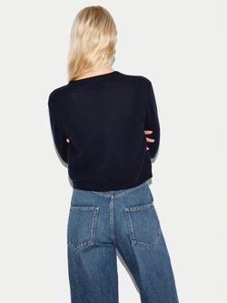 Jigsaw V-Neck Wool Rich Cardigan - view 2, Navy