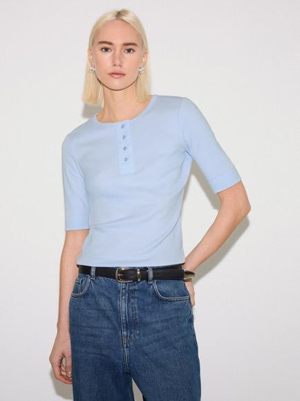Jigsaw Rib Knit Henley Top, Blue