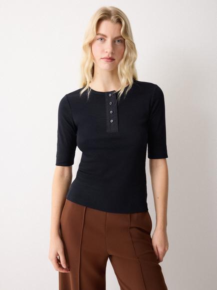 Jigsaw Rib Knit Henley Top, Navy