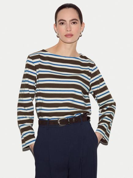 Jigsaw Striped Long Sleeve Top, Brown, Brown