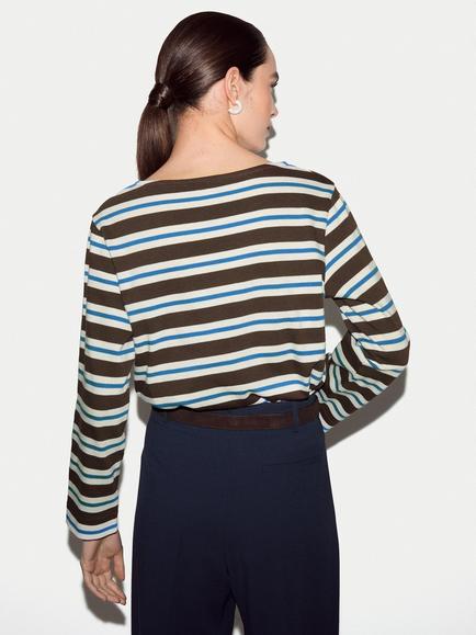 Jigsaw Striped Long Sleeve Top, Brown - view 2, Brown