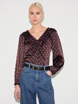 Jigsaw Mini Geometric Rose Frill Detail Top, Burgundy, Burgundy
