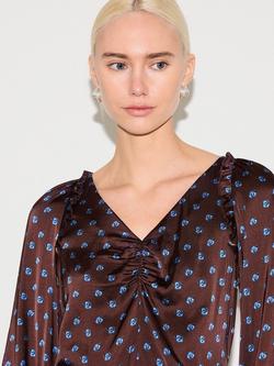 Jigsaw Mini Geometric Rose Frill Detail Top, Burgundy - view 2, Burgundy