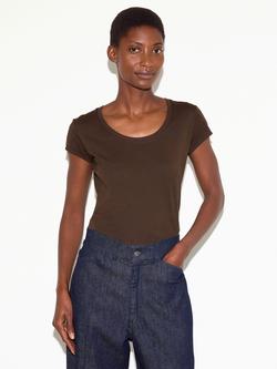 Jigsaw Supima Cotton Scoop Neck T-Shirt, Dark Brown