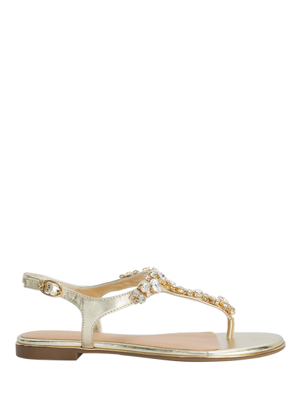 Dune London Wide Fit Life Embellished Toe Post Sandals, Gold