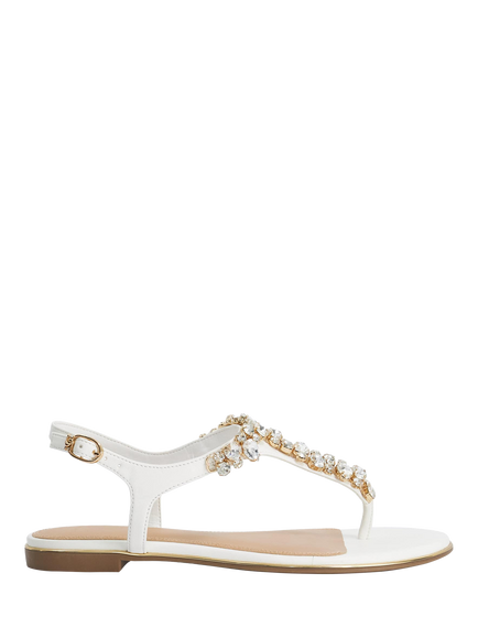 Dune London Wide Fit Life Embellished Toe Post Sandals, White