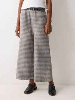 Jigsaw Mara Check Pure Linen Trousers, Grey, Grey