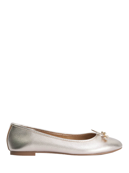 Dune London Hallo Wide Fit Leather Charm Detail Ballerina Pumps, Gold