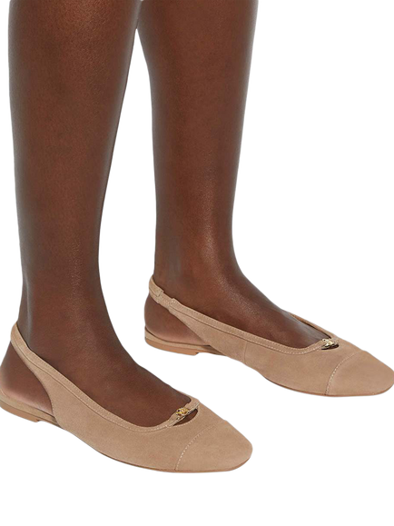 Dune London Hanna Wide Fit Suede Slingback Pump, Caramel - view 2, Caramel