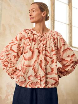 Celtic & Co. Tie Neck Abstract Swing Shirt, Ecru Blurred Floral, Ecru Blurred Floral