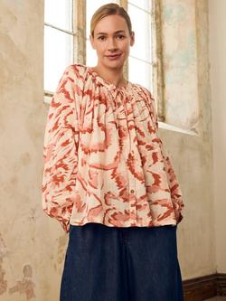 Celtic & Co. Tie Neck Abstract Swing Shirt, Ecru Blurred Floral - view 2, Ecru Blurred Floral