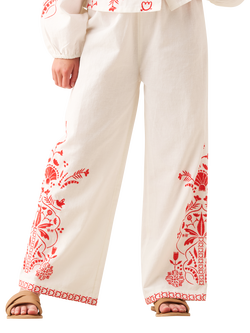 Angel & Rocket Kids' Embroidered Tie Waist Trousers, White, White