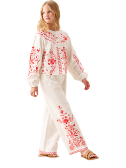 Angel & Rocket Kids' Embroidered Tie Waist Trousers, White - view 2, White