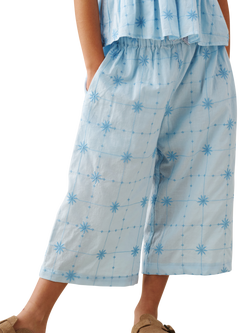 Angel & Rocket Kids' Embroidered Tie Waist Trousers, Blue, Blue