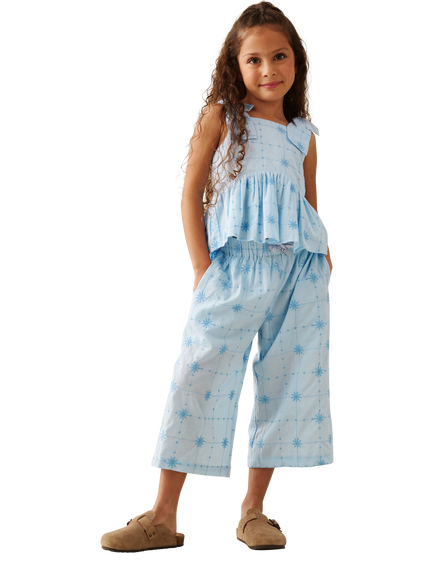 Angel & Rocket Kids' Embroidered Tie Waist Trousers, Blue - view 2, Blue