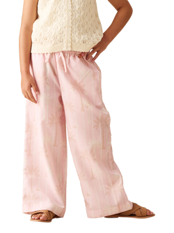 Angel & Rocket Kids' Palm Tree Print Tie Waist Trousers, Pink, Pink