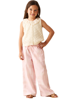 Angel & Rocket Kids' Palm Tree Print Tie Waist Trousers, Pink - view 2, Pink