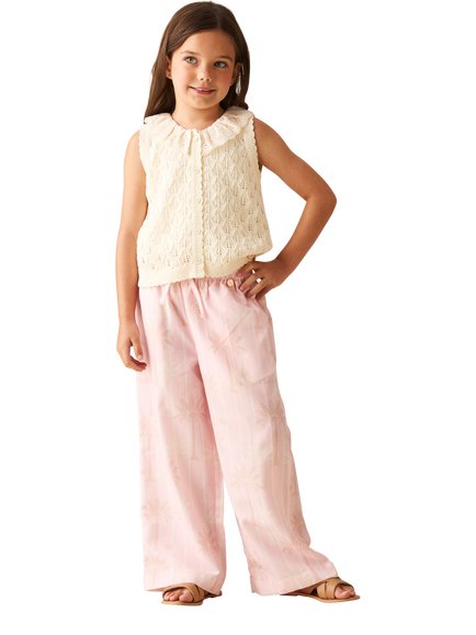 Angel & Rocket Kids' Palm Tree Print Tie Waist Trousers, Pink - view 2, Pink