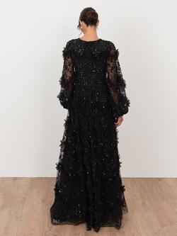 Maya Deluxe Embellished Ruffle Maxi Dress, Black - view 2, Black