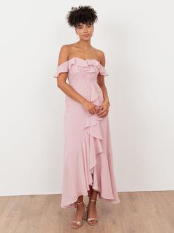 Maya Deluxe Embellished Floral Bardot Midaxi Dress, Soft Pink, Soft Pink