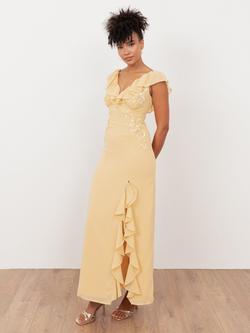 Maya Deluxe Embellished Floral Ruffle Maxi Dress, Buttercream, Buttercream