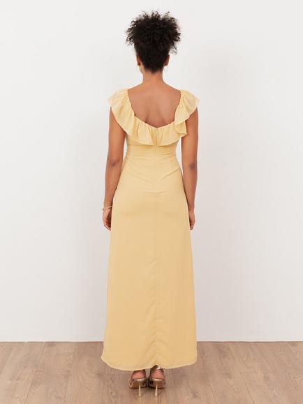 Maya Deluxe Embellished Floral Ruffle Maxi Dress, Buttercream - view 2, Buttercream