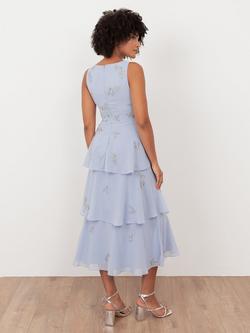 Maya Deluxe Embellished Floral Tiered Midaxi Dress, Pastel Blue - view 2, Pastel Blue