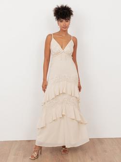 Maya Deluxe Embellished Ruffle Maxi Dress, Vanilla, Vanilla