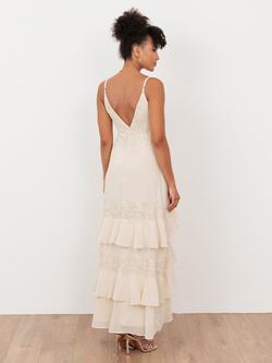 Maya Deluxe Embellished Ruffle Maxi Dress, Vanilla - view 2, Vanilla