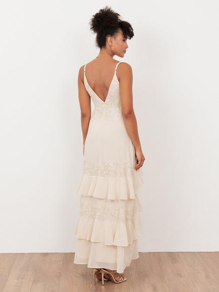 Maya Deluxe Embellished Ruffle Maxi Dress, Vanilla - view 2, Vanilla