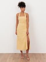 Maya Deluxe Floral Beaded Halterneck Midaxi Dress, Buttercream